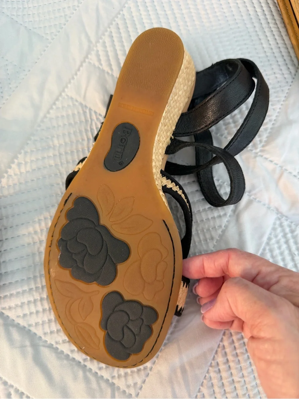 Born Black and Natural Woven-Strap Sandals Sz 8 Nearly New
